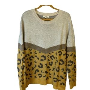 **SOLD** Easel lagenlook leopard print acyrlic sweater size 1X